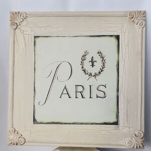 Vtg Bombay Co. Canvas 'Paris' With Fleur De Lis Crackle Aged